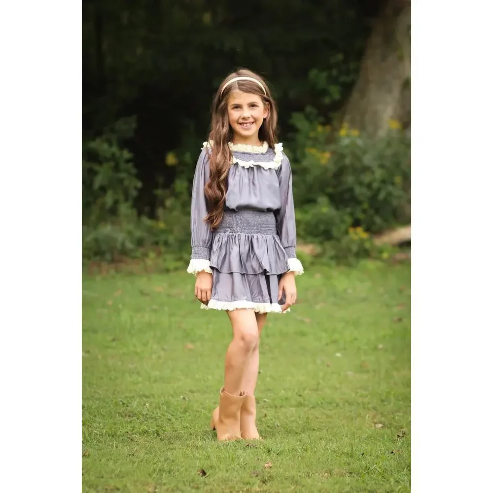 Evie's Closet Long Sleeve Chambray Ruffled Skort Set Eyelet Lace Size 6 NEW